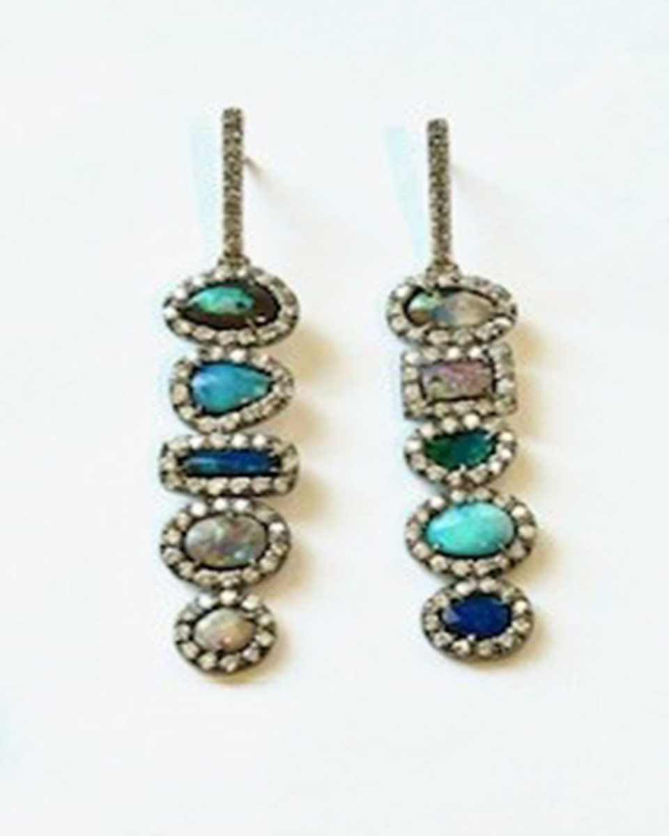 Boulder Opal Cascade Earrings with Diamonds in 18K Gold and Black Rhodium